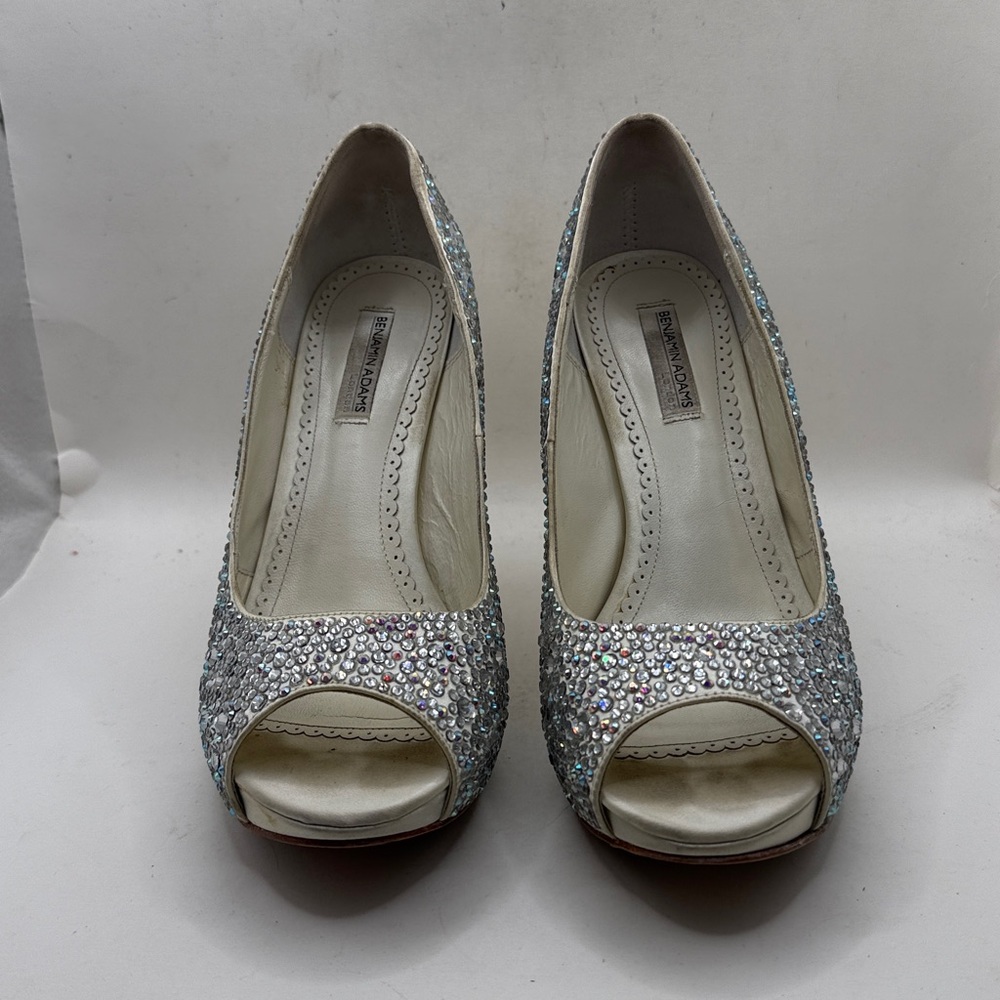 Benjamin Adams Charlize Crystal Rhinestone Heels 38 7.5 Bride Wedding Shoes - Picture 3 of 16